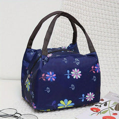 Floral Lunch Box Bag Nylon Handbag for Travel Picnic Work
