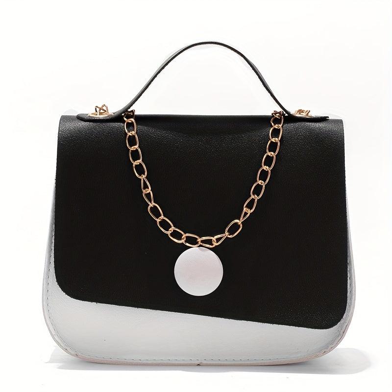 Colorblock Square Flap Bag Chain Handbag