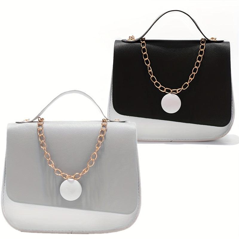 Colorblock Square Flap Bag Chain Handbag