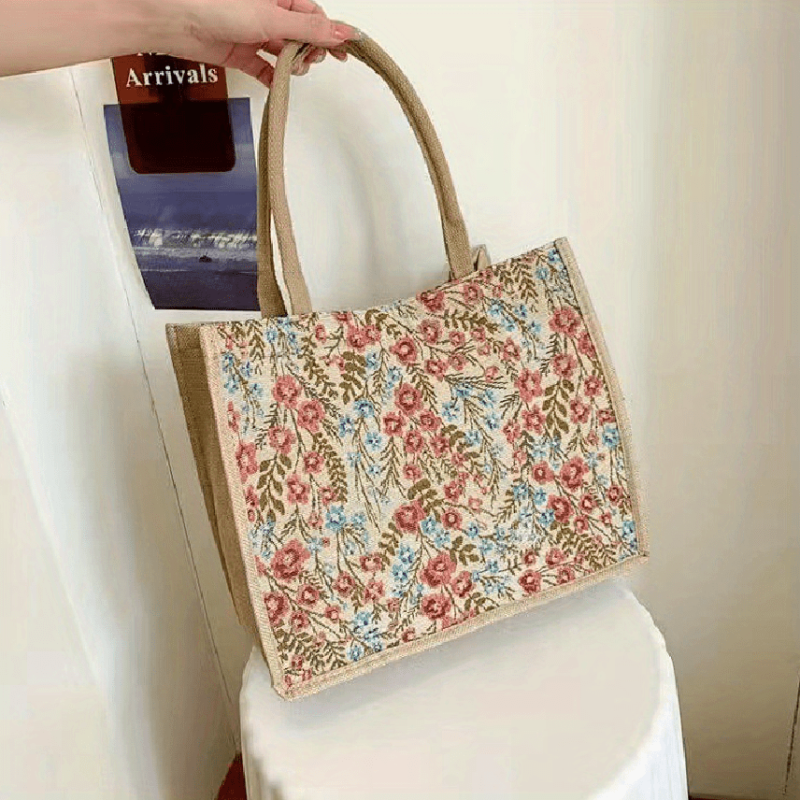 Flower Pattern Canvas Tote Bag Large Capacity Casual Handbag