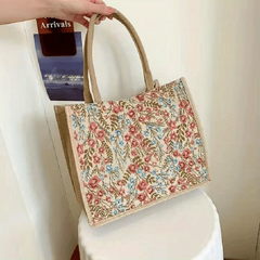 Flower Pattern Canvas Tote Bag Large Capacity Casual Handbag