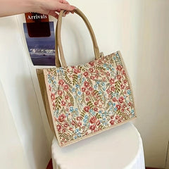 Flower Pattern Canvas Tote Bag Large Capacity Casual Handbag