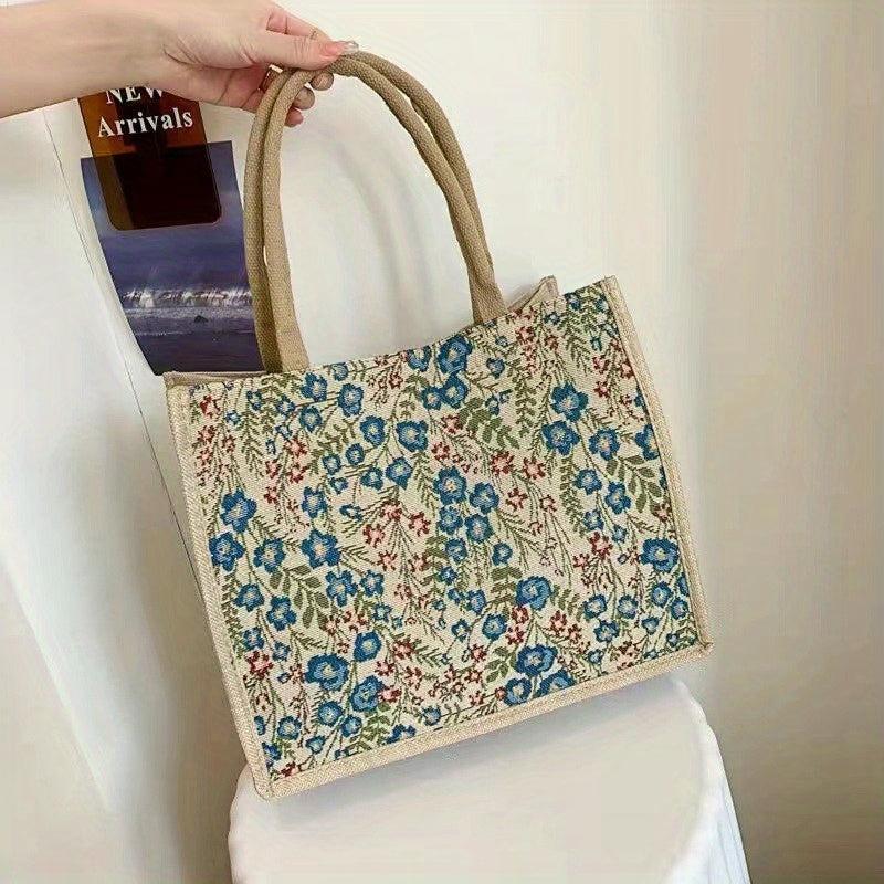 Flower Pattern Canvas Tote Bag Large Capacity Casual Handbag