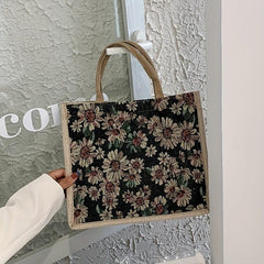 Flower Pattern Canvas Tote Bag Large Capacity Casual Handbag