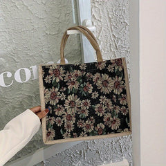 Flower Pattern Canvas Tote Bag Large Capacity Casual Handbag