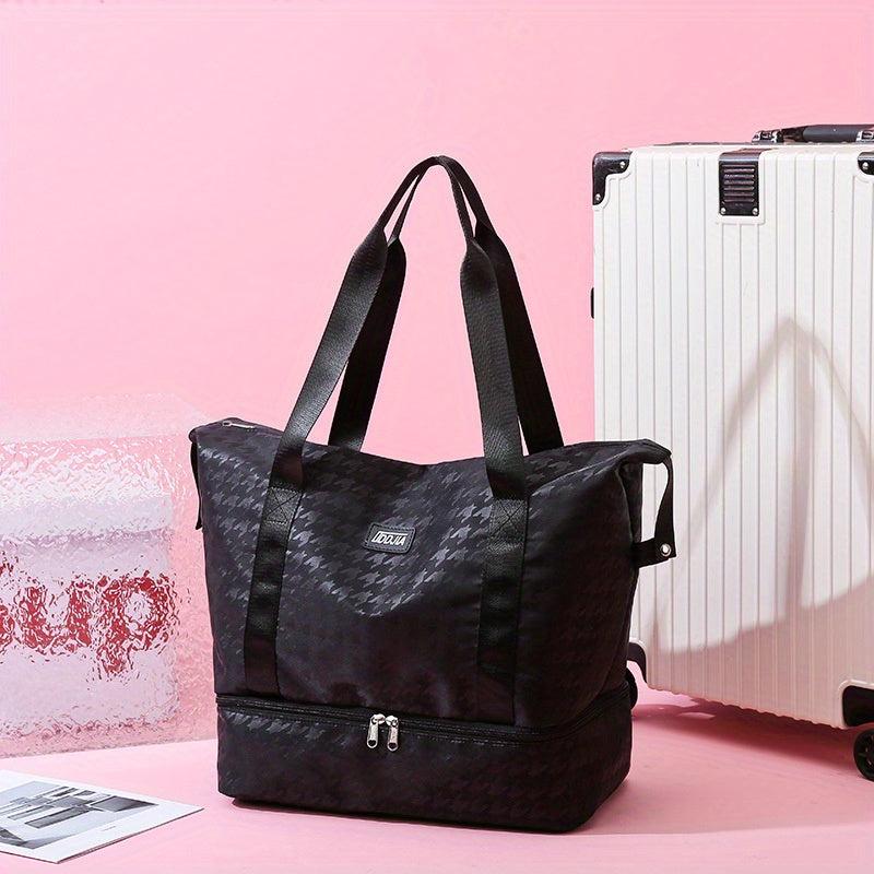 Large Capacity Houndstooth Travel Bag for Outdoor Fitness
