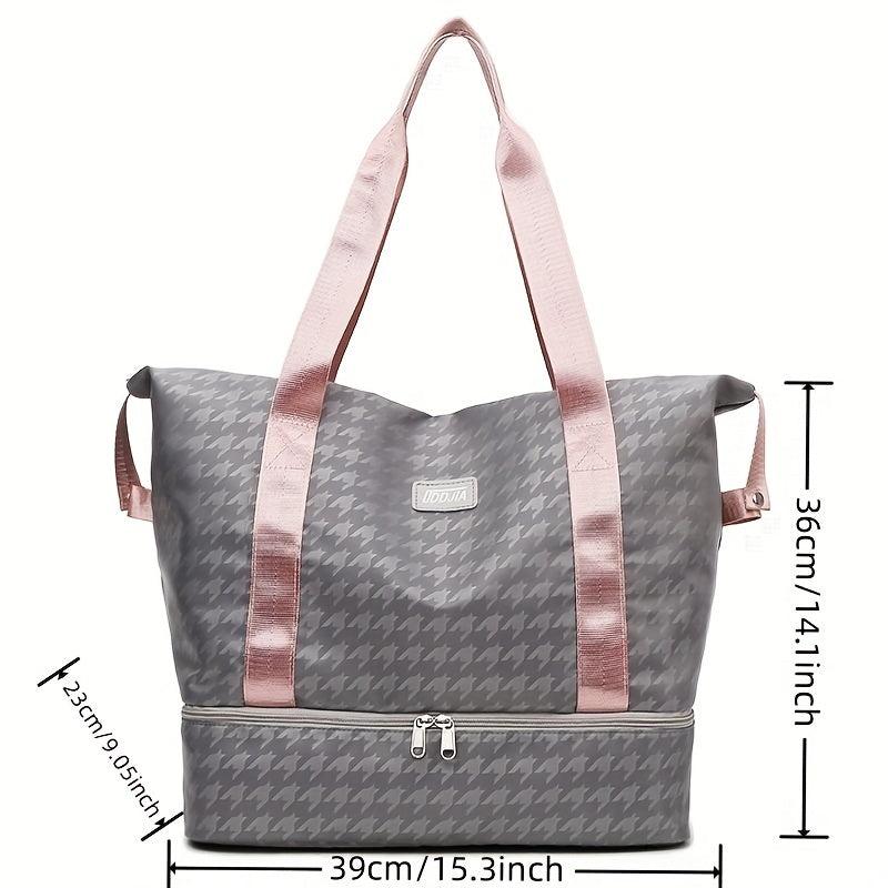 Large Capacity Houndstooth Travel Bag for Outdoor Fitness