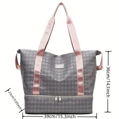 Large Capacity Houndstooth Travel Bag for Outdoor Fitness
