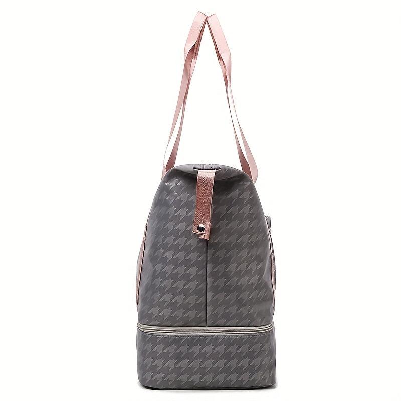 Large Capacity Houndstooth Travel Bag for Outdoor Fitness