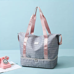 Large Capacity Houndstooth Travel Bag for Outdoor Fitness