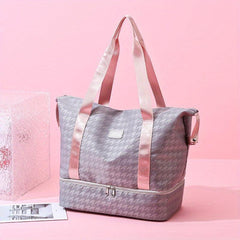 Large Capacity Houndstooth Travel Bag for Outdoor Fitness