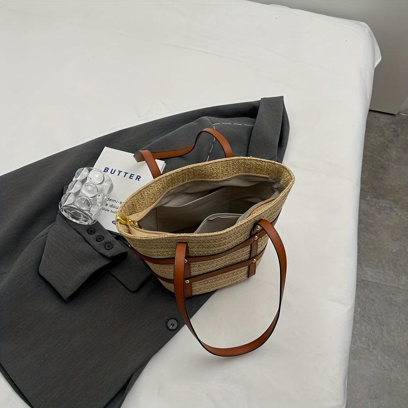 Straw Woven Summer Tote Bag Large Capacity Beach Shoulder Bag