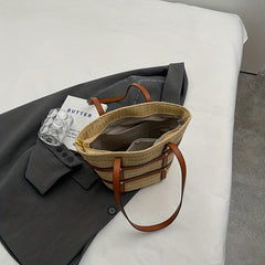 Straw Woven Summer Tote Bag Large Capacity Beach Shoulder Bag