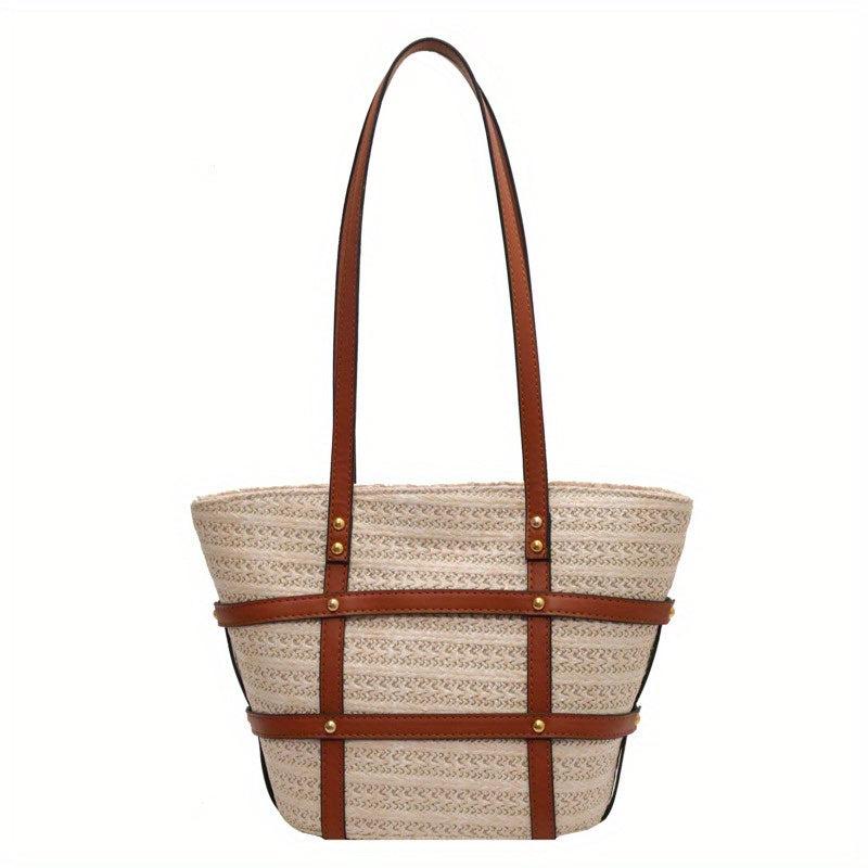 Straw Woven Summer Tote Bag Large Capacity Beach Shoulder Bag