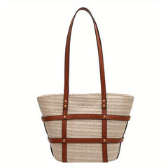 Straw Woven Summer Tote Bag Large Capacity Beach Shoulder Bag