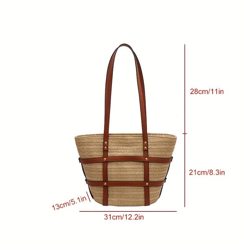 Straw Woven Summer Tote Bag Large Capacity Beach Shoulder Bag