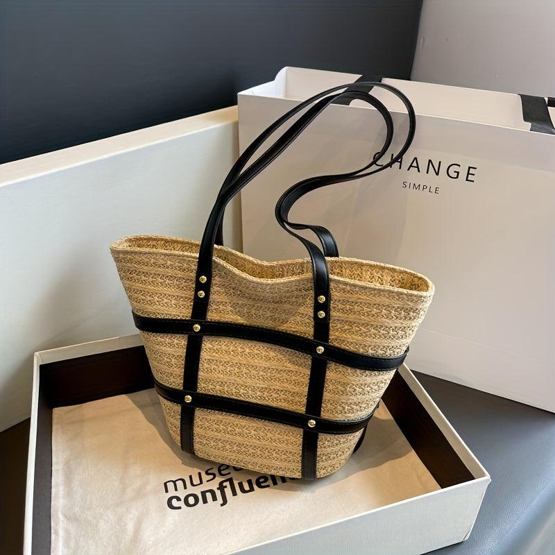 Straw Woven Summer Tote Bag Large Capacity Beach Shoulder Bag