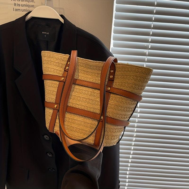 Straw Woven Summer Tote Bag Large Capacity Beach Shoulder Bag