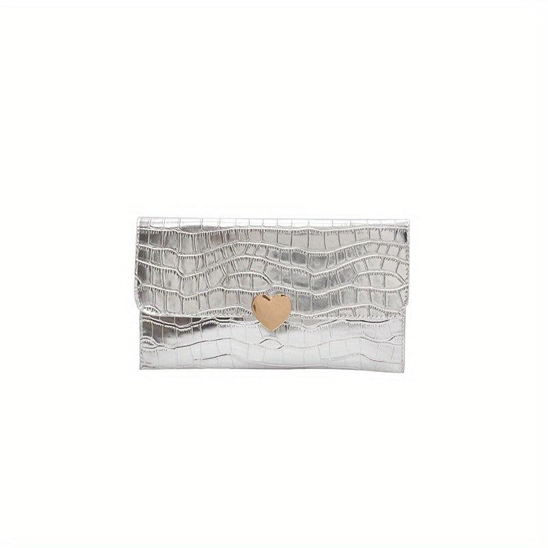 Crocodile Pattern Glossy Flap Clutch Long Wallet Female Card Holder
