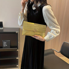 Crocodile Pattern Glossy Flap Clutch Long Wallet Female Card Holder