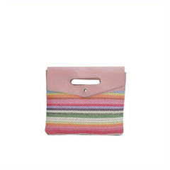 Rainbow Stripes Straw Bag Women Summer Woven Handbag