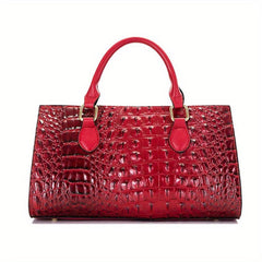 Crocodile Embossed Top Handle Satchel Purse Shoulder Bag