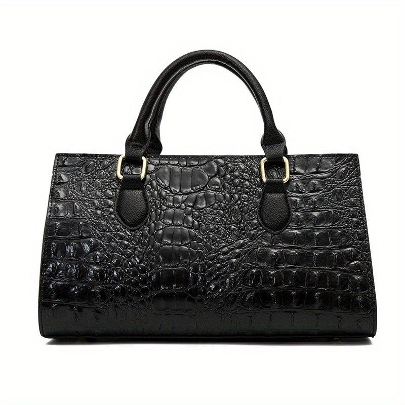 Crocodile Embossed Top Handle Satchel Purse Shoulder Bag