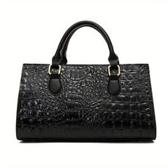 Crocodile Embossed Top Handle Satchel Purse Shoulder Bag