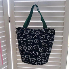 Cartoon Bear Print Canvas Handbag Portable Bucket Storage Bag
