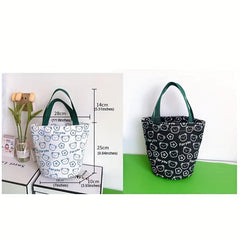 Cartoon Bear Print Canvas Handbag Portable Bucket Storage Bag