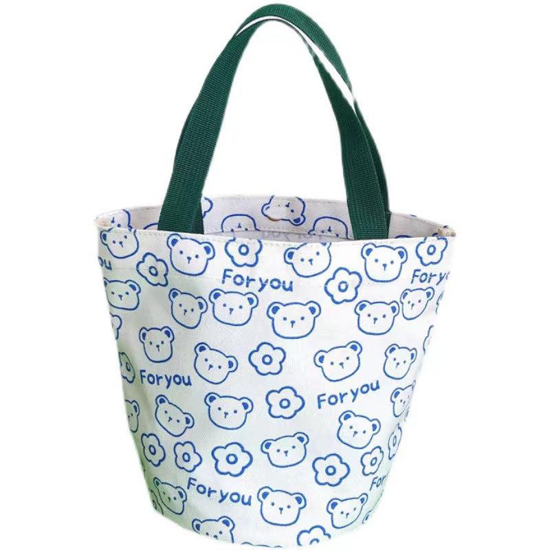Cartoon Bear Print Canvas Handbag Portable Bucket Storage Bag