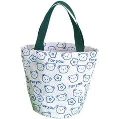 Cartoon Bear Print Canvas Handbag Portable Bucket Storage Bag