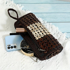 Vintage Bead Straw Bag Bohemian Coin Purse Zipper Wallet