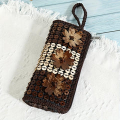 Vintage Bead Straw Bag Bohemian Coin Purse Zipper Wallet