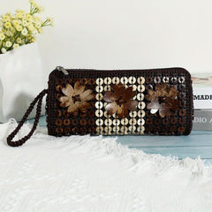 Vintage Bead Straw Bag Bohemian Coin Purse Zipper Wallet