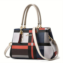 Large Capacity Double Handle Tote Bag Plaid Pattern Shoulder Bag Crossbody Bag