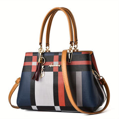 Large Capacity Double Handle Tote Bag Plaid Pattern Shoulder Bag Crossbody Bag