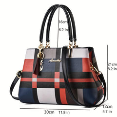 Large Capacity Double Handle Tote Bag Plaid Pattern Shoulder Bag Crossbody Bag