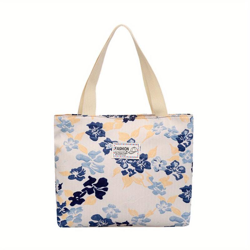 Floral Pattern Canvas Tote Bag Lightweight Shoulder Bag