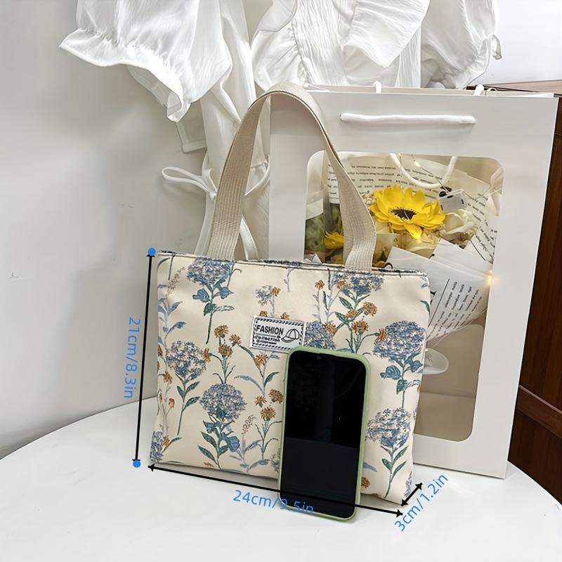 Floral Pattern Canvas Tote Bag Lightweight Shoulder Bag