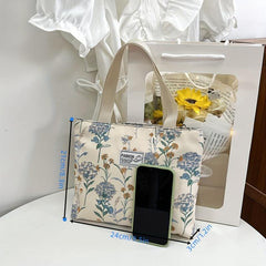 Floral Pattern Canvas Tote Bag Lightweight Shoulder Bag