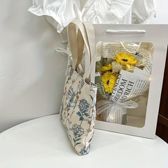 Floral Pattern Canvas Tote Bag Lightweight Shoulder Bag