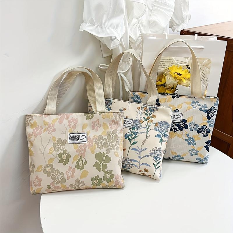 Floral Pattern Canvas Tote Bag Lightweight Shoulder Bag