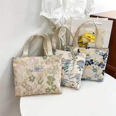 Floral Pattern Canvas Tote Bag Lightweight Shoulder Bag