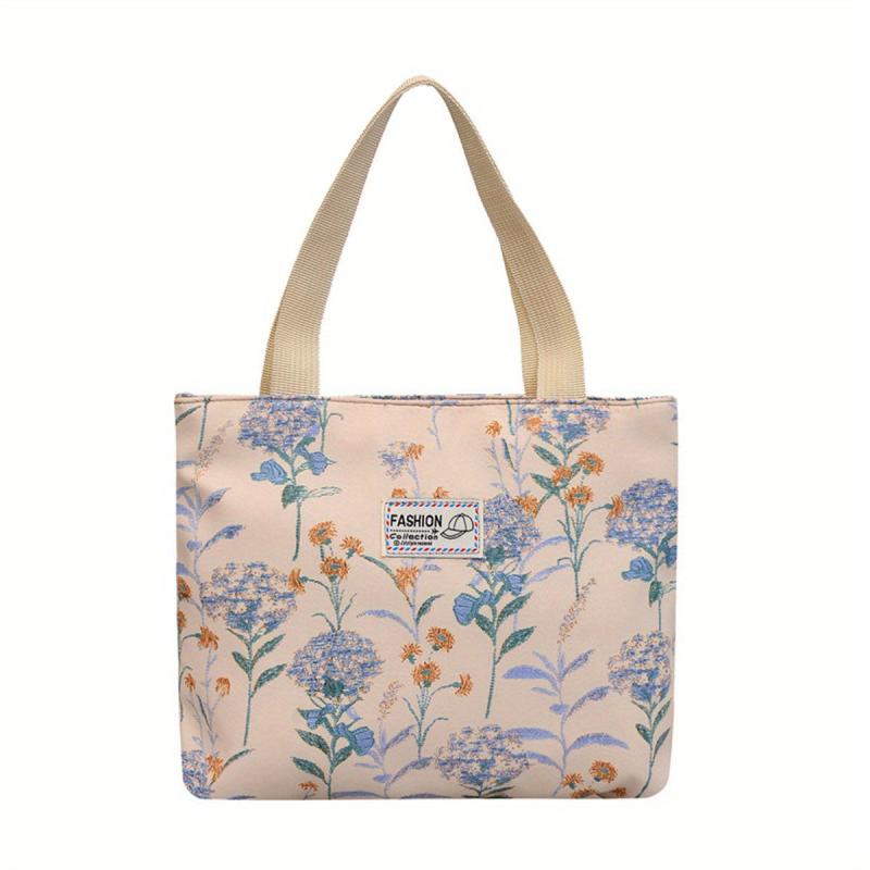 Floral Pattern Canvas Tote Bag Lightweight Shoulder Bag