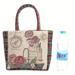 Bohemian Flowers Pattern Tote Bag Lightweight Storage Handbag