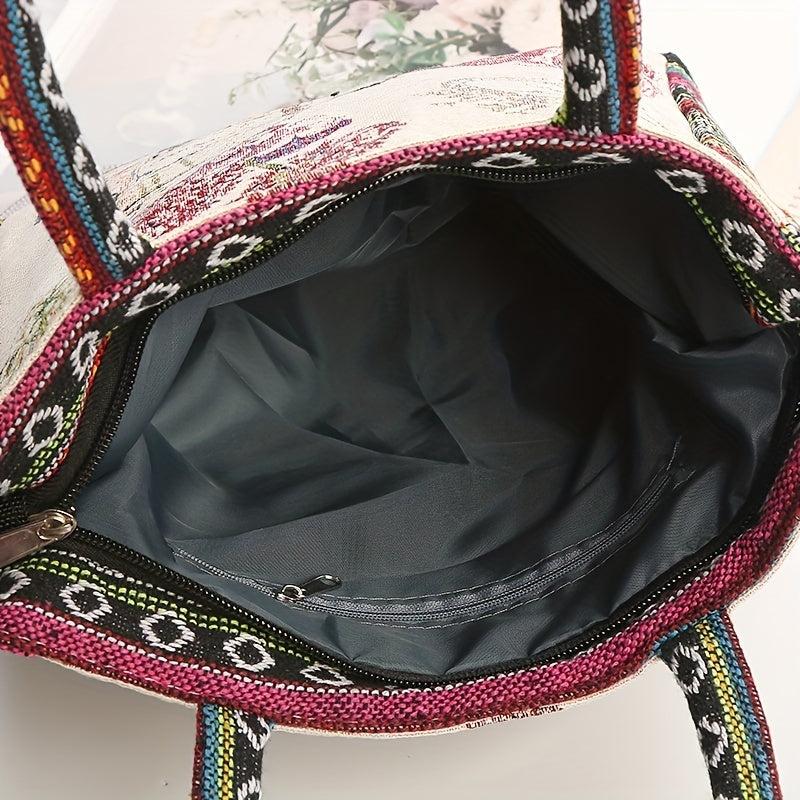 Bohemian Flowers Pattern Tote Bag Lightweight Storage Handbag