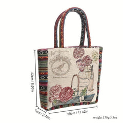 Bohemian Flowers Pattern Tote Bag Lightweight Storage Handbag