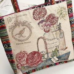 Bohemian Flowers Pattern Tote Bag Lightweight Storage Handbag