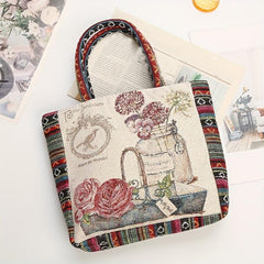 Bohemian Flowers Pattern Tote Bag Lightweight Storage Handbag